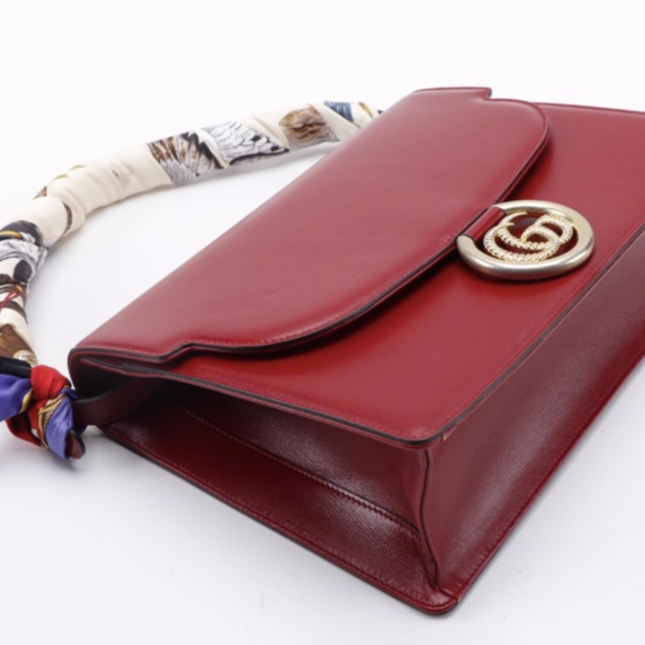 SOLD - Gucci Red Leather Shoulder Bag with Scarf - Picture 8 of 14